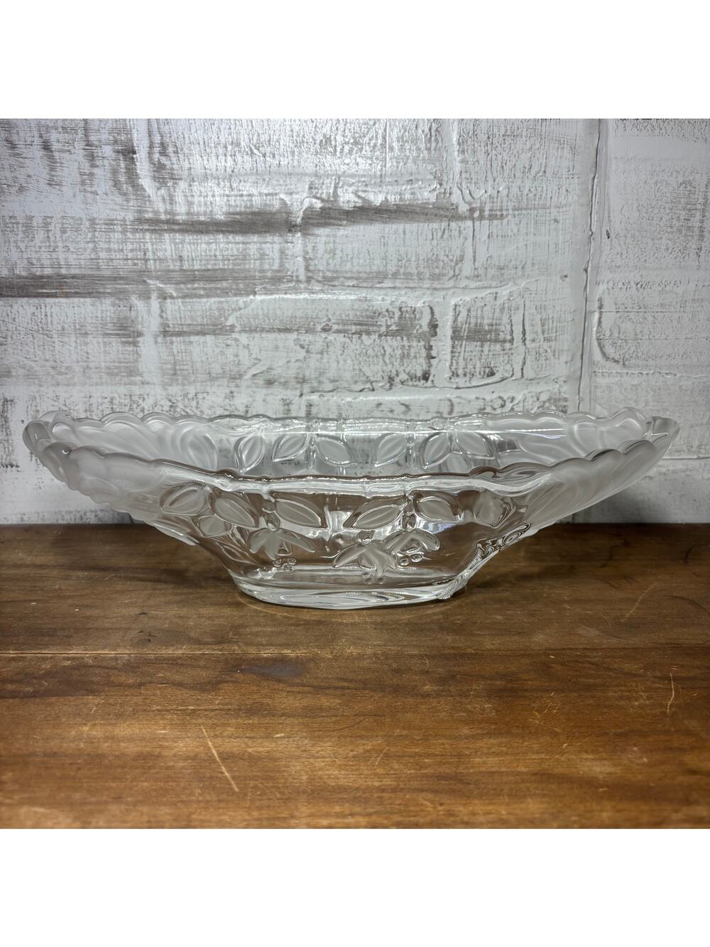 Vintage Scalloped Glass Serving Bowl with Frosted Floral Design
